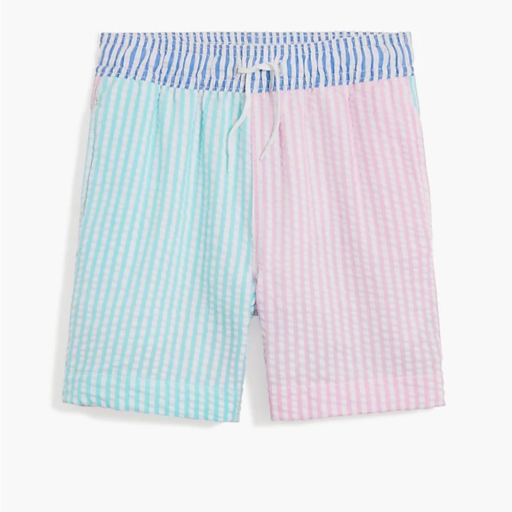 J.Crew Crewcuts Boys’ Seersucker Pink Blue Turquoise Stripes Swim Trunks Size 10 - Picture 13 of 13